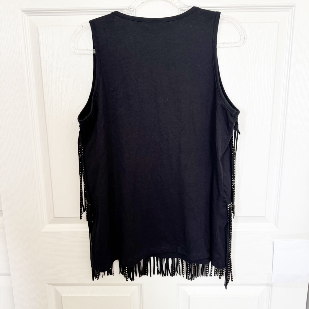 VOCAL Gold Studded Fringe Sleeveless Tiered Top LARGE - Picture 3 of 7